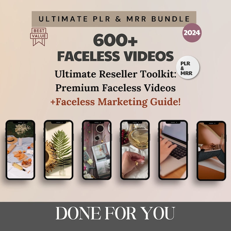 PLR Faceless Videos with Master Resell Rights and PLR, MRR Faceless Marketing Done For you to Sell On Etsy with Faceless Marketing Guide